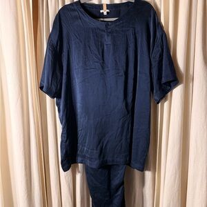 Lunya Washable Silk Henley Pajama Set Navy Blue Size Large